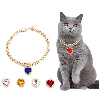 Милое роскошное ожерелье для домашних кошек, подвеска с кристаллами Love, аксессуары для кошек, Персонализированный ошейник для котенка, ожерелье для щенков, принадлежности для кошек и собак