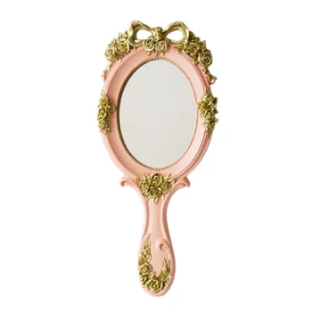 Милые Винтажные ручные зеркала Косметическое зеркало для макияжа Ручное Косметическое зеркало с ручкой для подарков Розового цвета