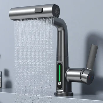 Многофункциональный вращающийся на 360 градусов смеситель водопроводный кран цифровой светодиодный дисплей температуры кран для ванной выдвижной смеситель для умывальника