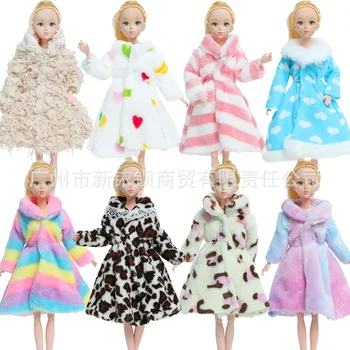 Многоцветный 1 комплект Мягкого мехового пальто с длинным рукавом, топы, платье, Зимняя теплая повседневная одежда, Аксессуары, Одежда для куклы Барби, Детская игрушка