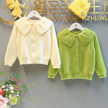 Модная одежда для маленьких девочек, Весна-осень-зима, Одежда для малышей, вязаный свитер с воротником 
