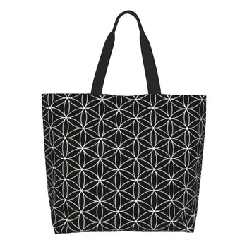 Модные сумки-тоут с сакральной геометрией и изображением Цветка Жизни с модным принтом, моющиеся холщовые сумки-мандалы для покупателей через плечо