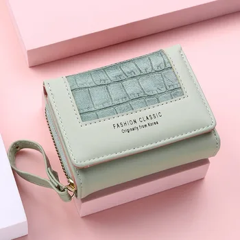 Модный женский короткий кошелек в квадратную клетку, сумки на молнии с несколькими картами большой емкости для женщин 2022, модный текстурный 3-х кратный кошелек для монет