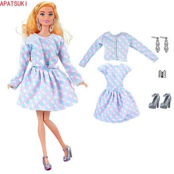 Модный комплект одежды из фильма для куклы Барби Пальто Платье Серые Туфли Браслет Серьги Наряды для кукол Barbie 1/6 Аксессуары для кукол Детские игрушки