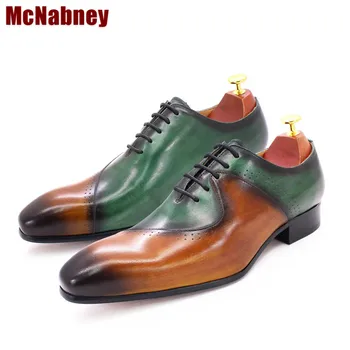 Мужская обувь из воловьей кожи в стиле ретро смешанных цветов, натуральная кожа, британские туфли-оксфорды с перфорацией типа 