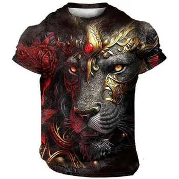 Мужская футболка с леопардовым принтом 3D Beast Tiger, Повседневная уличная одежда, короткий рукав, Свободный, негабаритный Модный пуловер с круглым вырезом в стиле романа