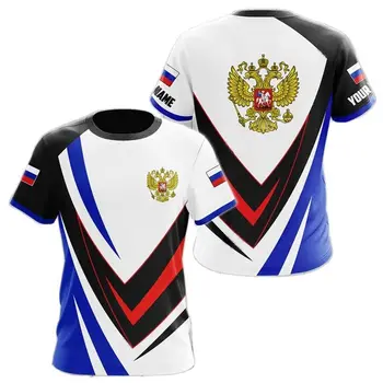 Мужские футболки с русским харадзюку, топы с национальным гербом России, пуловер с круглым вырезом для летнего отдыха, футболка оверсайз с коротким рукавом