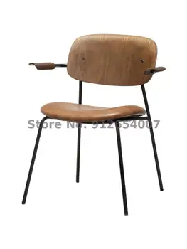 Мягкая сумка из искусственной кожи из массива дерева С подлокотниками, Домашний обеденный стул, Современный минималистичный письменный стул, Модная дизайнерская спинка стула