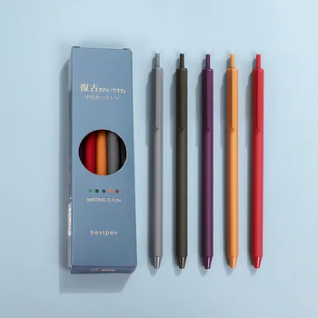 набор гелевых ручек 5шт 0,5 мм в стиле ретро темного цвета, креативная шариковая гелевая ручка с треугольным корпусом, подарки 