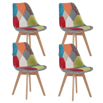 Набор из 4 обеденных стульев в скандинавском стиле, красочные лоскутные стулья с деревянными ножками и мягким сиденьем, шезлонг для кухни, гостиной