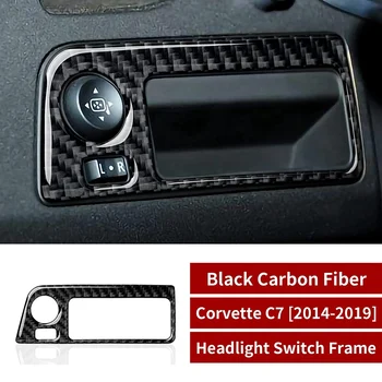 Накладка на панель переключателя фар, комплект наклеек, наклейка из углеродного волокна для салона автомобиля Chevrolet Corvette C7 2014-2019, черный