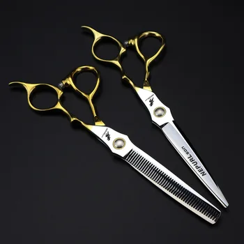 Наполовину золотые 6,5-дюймовые ножницы для волос с винтовыми комбинированными ножницами