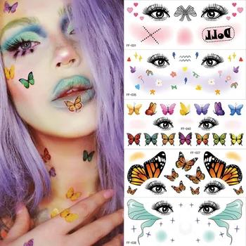Новая временная водонепроницаемая наклейка с блестящей бабочкой на теле, макияж для лица в виде сердца, Фестивальные Аксессуары, Одноразовая наклейка с татуировкой