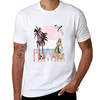 Новая Гавайская футболка с изображением девушки Алоха Хула, пляжная наклейка, футболка с графикой, футболка оверсайз, черные футболки, мужская одежда, футболки, мужчины