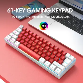 Новая проводная клавиатура с 61 клавишей, мембранная клавиатура, бело-красный дизайн, мини-игровая клавиатура, механическое ощущение для ноутбука, настольного ПК, геймера.