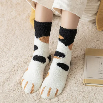 Новые Забавные Женские хлопчатобумажные носки с мультяшным рисунком в виде кошачьей лапы в милом стиле, Супер Мягкий подарок для женщины, спящей в доме, Floor Sox