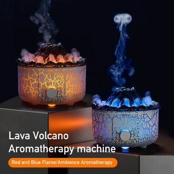 Новый настольный аппарат для ароматерапии с дымовым кольцом из вулкана Лавы, Имитирующий пламя, Увлажнитель воздуха, Двухцветная ароматерапия
