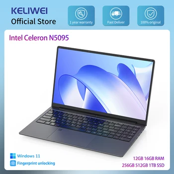 Ноутбук KELIWEI Intel Celeron N5095 16 ГБ оперативной памяти 512 ГБ 1 ТБ SSD Ноутбук 15,6 Дюймов Бизнес Офисный Компьютер с Отпечатком пальца WiFi