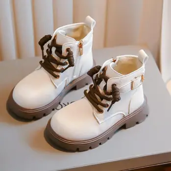 Обувь для девочек 2023 года, новые детские полусапожки в британском стиле, модные нескользящие детские зимние ботинки, зимняя спортивная обувь для мальчиков, кроссовки