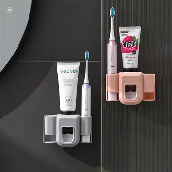 Органайзер для зубных щеток в ванной с чашкой, Дозатор для соковыжималки зубной пасты, Настенный стеллаж для хранения аксессуаров для ванной комнаты