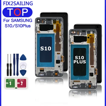 Оригинальный ЖК-дисплей для S10 с рамкой для SAMSUNG Galaxy LCD S10 Plus S10 + Запчасти для ремонта цифрового преобразователя сенсорного экрана