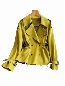 Осенне-зимний Новый Тренч Для женщин с отложным воротником, Ветрозащитные куртки, Женское Повседневное Базовое пальто с завязками 2023