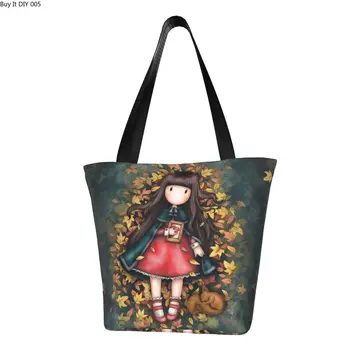 Осенние листья, сумки для бакалеи Santoro Gorjuss, холщовая сумка-тоут для покупателей, большая вместительная портативная сумка для аниме-девушки.