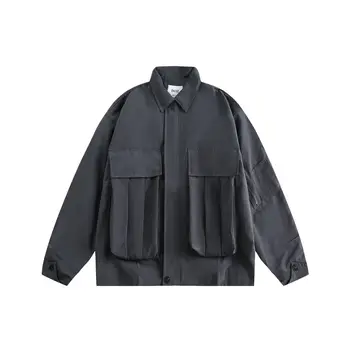 Осенняя мужская куртка 2023, Простая уличная Однотонная Рабочая куртка, мужская куртка с большими карманами, Свободная повседневная одежда