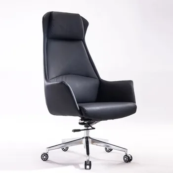 Офисное кресло кожаное кресло Домашнее черное вращающееся кресло Компьютерное простое удобное кресло Современная простота Наполнитель губкой