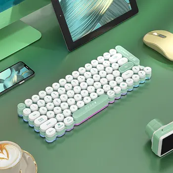 Перезаряжаемая Беспроводная Bluetooth-клавиатура в стиле панк с подсветкой RGB, Двухрежимная Клавиша отключения звука, игровые клавиатуры для настольного портативного компьютера
