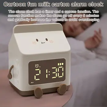 Перезаряжаемый будильник Type-c, будильник в форме молочной коробки, многофункциональный экран для пробуждения детей