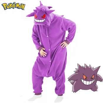 Пижама-комбинезон Pokemon Gengar, косплей-костюм на Хэллоуин, цельная пижама из флиса Gengar Kigurumi для всего тела, цельная одежда