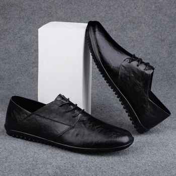 Повседневная Мужская обувь ручной работы из кожи Дизайнерские Кроссовки Мужские Удобные Мужские Лоферы Лидер продаж Мокасины Для вождения Off Черная Обувь