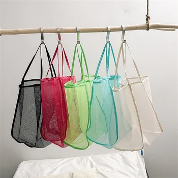 Повседневная сумка через плечо большой емкости, Красочная многоразовая Открытая сумка для покупок, модная легкая пляжная сумочка из прозрачной сетки