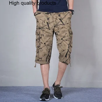 Повседневные хлопковые шорты-карго большой длины, мужские летние камуфляжные укороченные брюки, бриджи в стиле хип-хоп с несколькими карманами, армейские