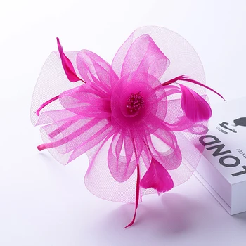 Повязка для волос из сетчатой марли с цветочным пером для невесты