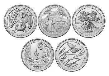 Полная версия P Памятная монета Национального парка США 2020 года номиналом 25 центов 5 штук 51st 52 53 54 55unc 100% Оригинал