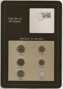 Почтовая печать Франклина Финляндия 1982-1983 6 Монет Набор из 5 монет номиналом 5 Финни 100% Оригинал