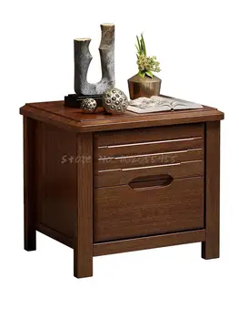 Прикроватный столик из массива орехового дерева, современная китайская простая спальня, высококлассный прикроватный шкафчик с двойным выдвижным ящиком, экономичный шкаф для хранения