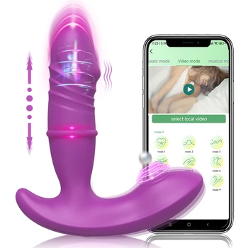 Приложение Bluetooth Толкающий Вибратор для Женщин, Стимулятор Клитора, Телескопическое Похлопывание Точки G, Фаллоимитатор, Анальная Пробка, Секс-Игрушка Для Взрослых