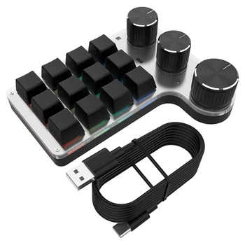 Программируемая пользовательская ручка с 12/3 клавишами Многофункциональная клавиатура RGB с подсветкой 7 цветов, совместимая с Bluetooth, проводная USB для ПК Ноутбук Macbook