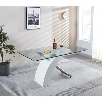 Прямоугольный обеденный стол со стеклянной столешницей, прямоугольный стол для дома современного дизайна (черный или белый)