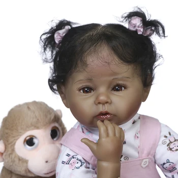 Размер новорожденного 50 см, мягкая на ощупь кукла Bebe Ручной работы, Возрожденный Ребенок с темно-черной кожей, афроамериканский ребенок