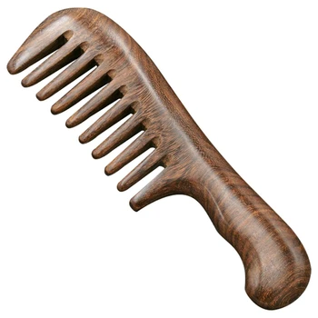 Расческа с широкими зубьями из сандалового дерева для вьющихся волос, портативная деревянная расческа с грубыми зубьями, инструмент для массажа волос, грубая