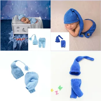 Реквизит для фотосъемки новорожденных, шляпа с кисточкой в виде длинного хвоста, Милая детская одежда, комплект вязаных крючком свитеров ручной работы, аксессуары