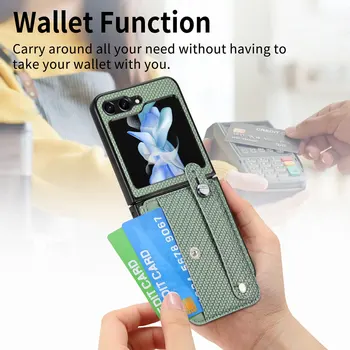 Ремешок на запястье, многофункциональный кошелек для вставки карт, чехол для телефона Samsung Galaxy Z Flip 5, скрытый кронштейн, рукав для защиты от падения
