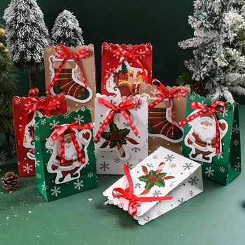 Рождественский пакет для конфет и печенья из Крафт-бумаги, Подарочная упаковка в виде Санта-Клауса, Снеговика, Рождественские Принадлежности для украшения новогодней вечеринки