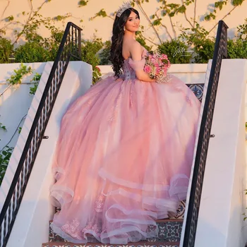 Розовые Пышные Платья 2023 Charro Florals Бальное Платье Для Выпускного Вечера Маскарадное Милое 15-летнее Платье На День Рождения vestidos de Xv