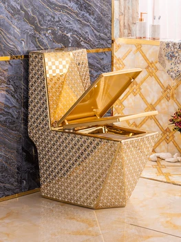 Роскошный золотой унитаз, европейский квадратный алмазный керамический бытовой унитаз, антиблокирующий и защищающий от запаха сифон, унитаз