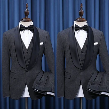 Роскошный мужской свадебный костюм из 3 предметов, модные облегающие деловые офисные костюмы, комплекты большого размера, блейзер с отворотом, шаль + брюки + жилет